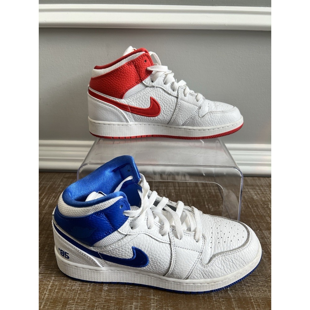 Air Jordan 1 Mid 85 Split Red Blue White Men's Size 6.5Y Mismatched Sneakers